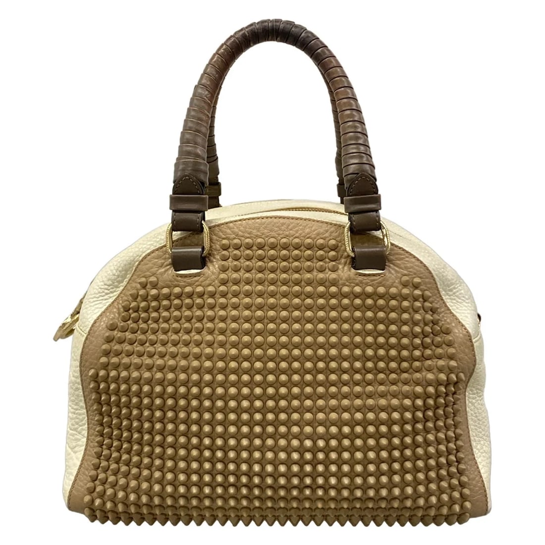 CHRISTIAN LOUBOUTIN PANETTONE BEIGE WHITE LEATHER HANDBAG: CHRISTIAN LOUBOUTIN Panettone Beige White Leather Handbag Brand: CHRISTIAN LOUBOUTIN Type/Style: Handbag Material: Exterior Material Leather Color: Exterior Color Beige, White Size: Height : 8.86 inch