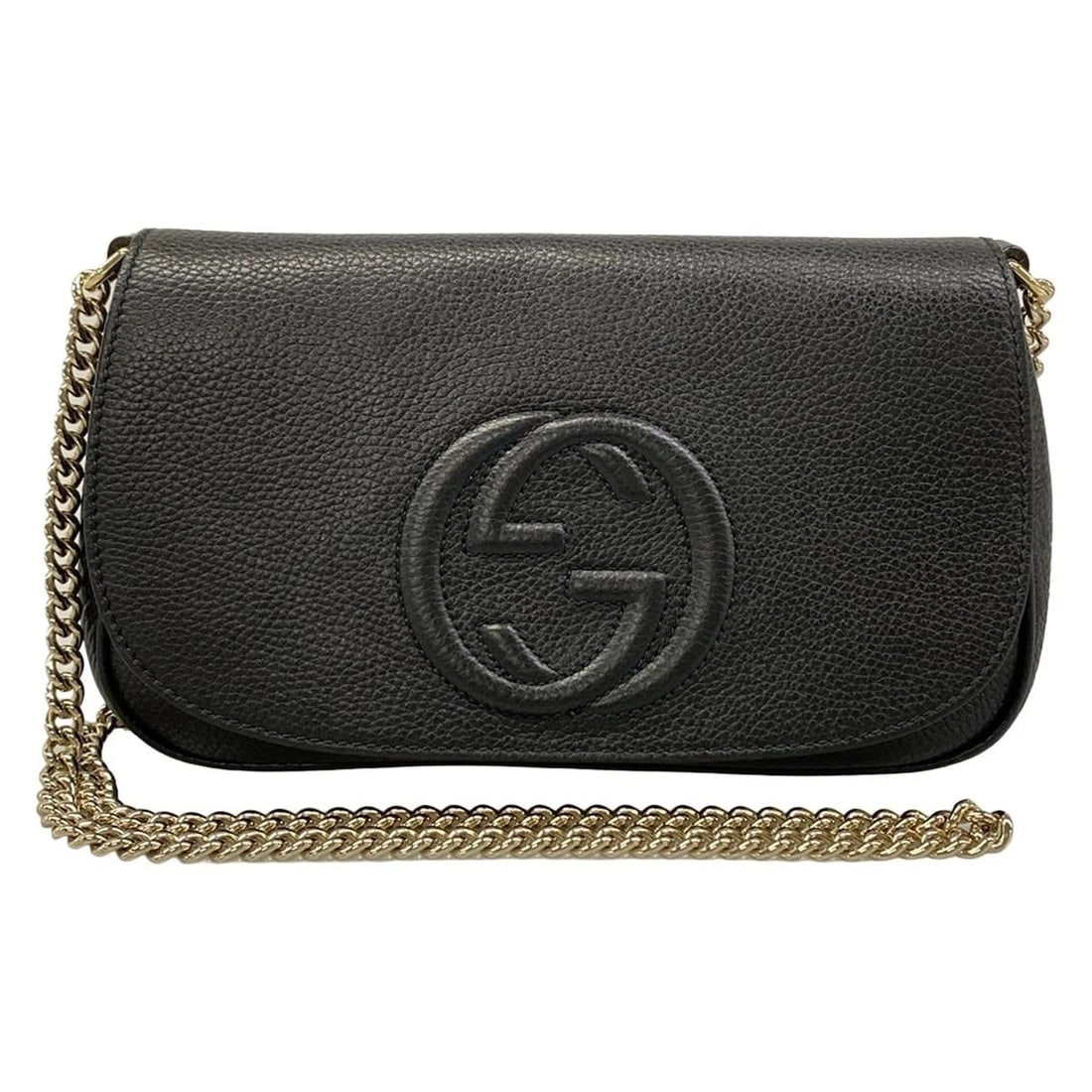 GUCCI SOHO BLACK LEATHER SHOULDER BAG: GUCCI Soho Black Leather Shoulder Bag Brand: GUCCI Type/Style: Shoulder Bag Material: Exterior Material Leather Color: Exterior Color Black Size: Height : 6.3 inch (16 cm) Width : 10.43 inch (26.5 cm)
