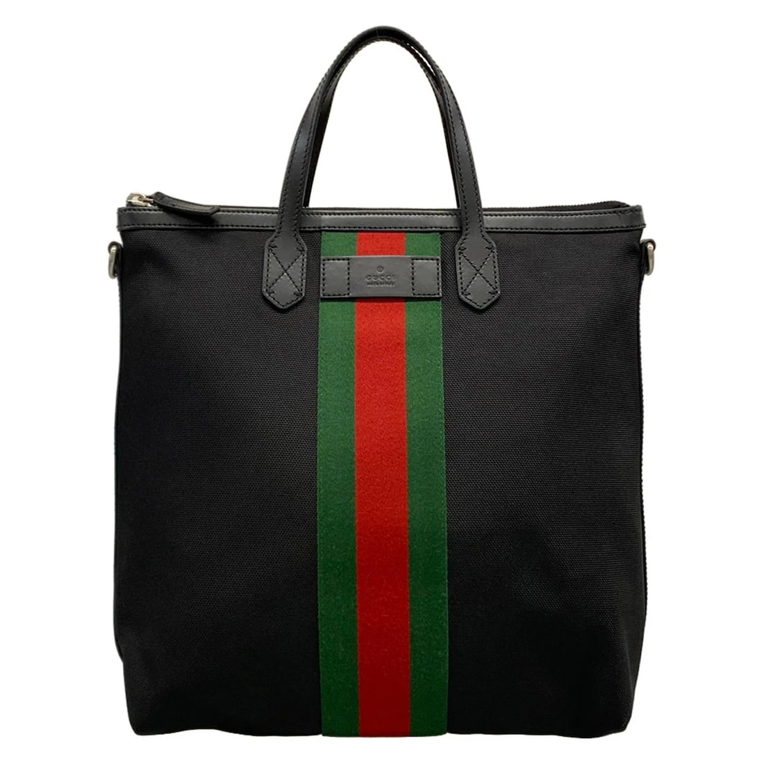 GUCCI SHELLY BLACK RED GREEN NYLON CANVAS HANDBAG: GUCCI Shelly Black Red Green Nylon Canvas Handbag Brand: GUCCI Type/Style: Handbag Material: Exterior Material Nylon, Canvas Color: Exterior Color Black, Red, Green Size: Height : 13.58 inch (34.5 cm)
