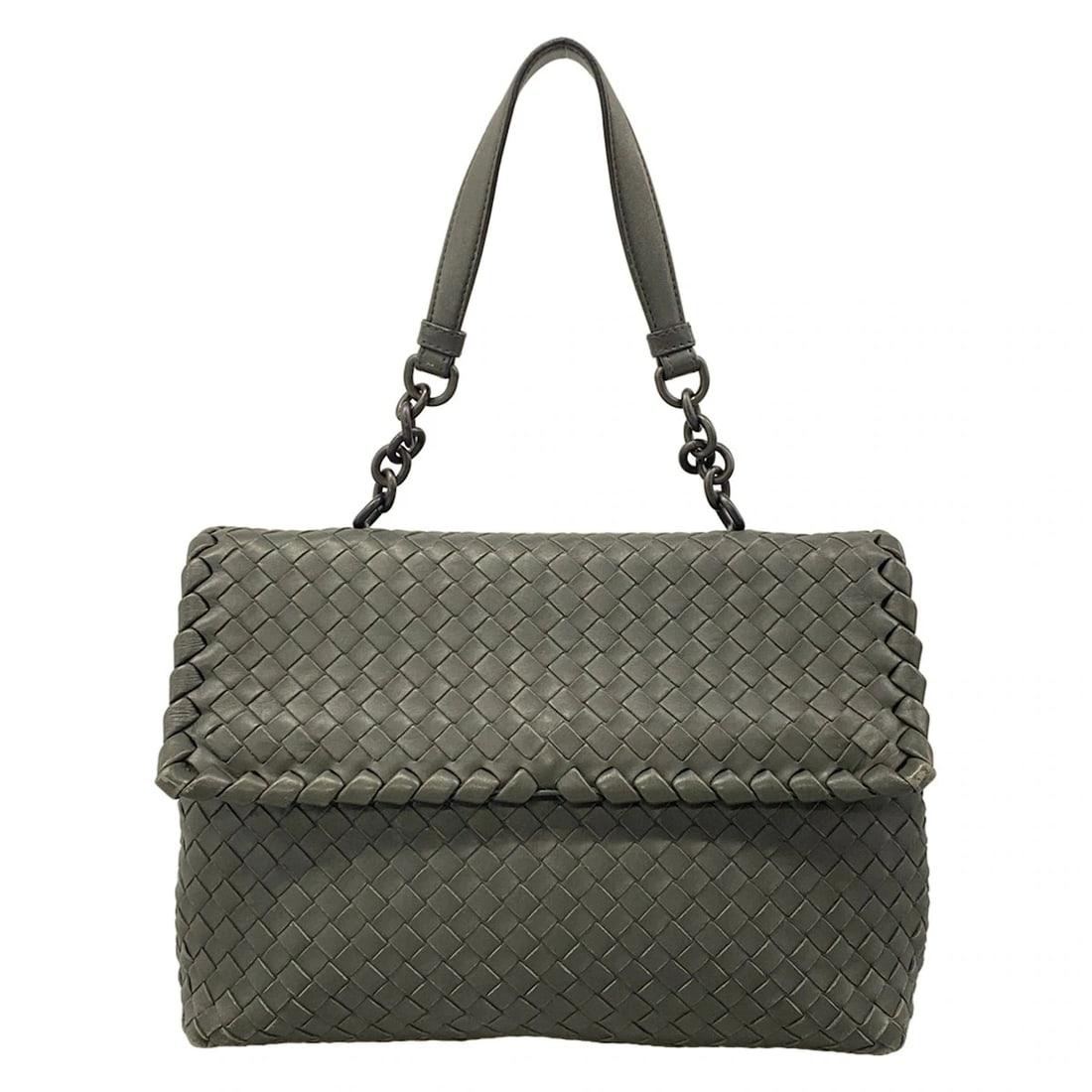 BOTTEGA VENETA INTRECCIATOGRAY LEATHER HANDBAG: BOTTEGA VENETA IntrecciatoGray Leather Handbag Brand: BOTTEGA VENETA Type/Style: Handbag Material: Exterior Material Leather Color: Exterior Color Gray Size: Height : 8.46 inch (21.5 cm) Width : 12.01