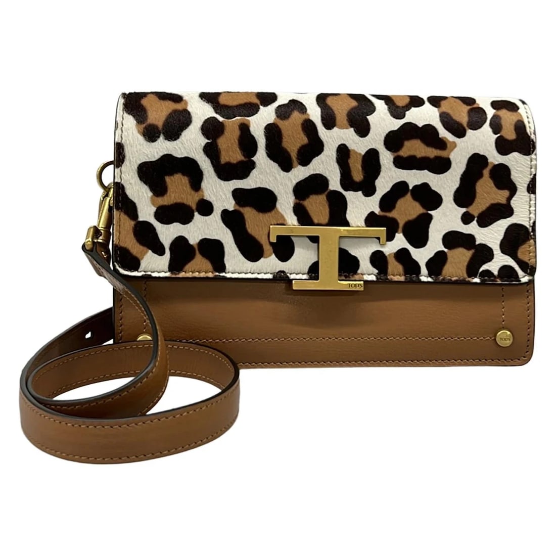 TOD'S BROWN CREAM DARK BROWN CALF LEATHER SHOULDER BAG (1 of 10)