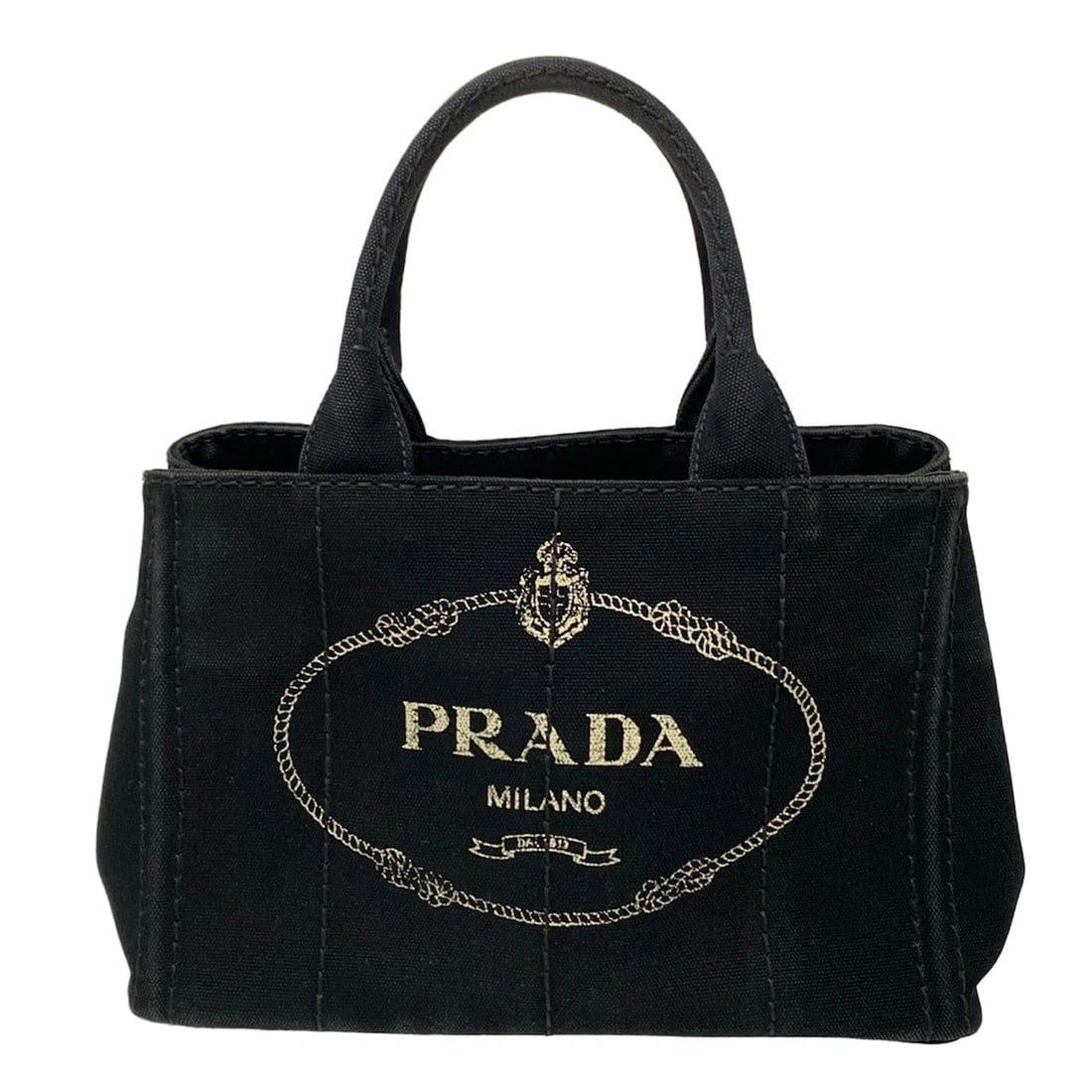 PRADA CANAPA BLACK CANVASTOTE BAG: PRADA CANAPA Black CanvasTote Bag Brand: PRADA Type/Style: Tote Bag Material: Exterior Material Canvas Color: Exterior Color Black Size: Height : 7.48 inch (19 cm) Width : 11.02 inch14.96 inch Depth :