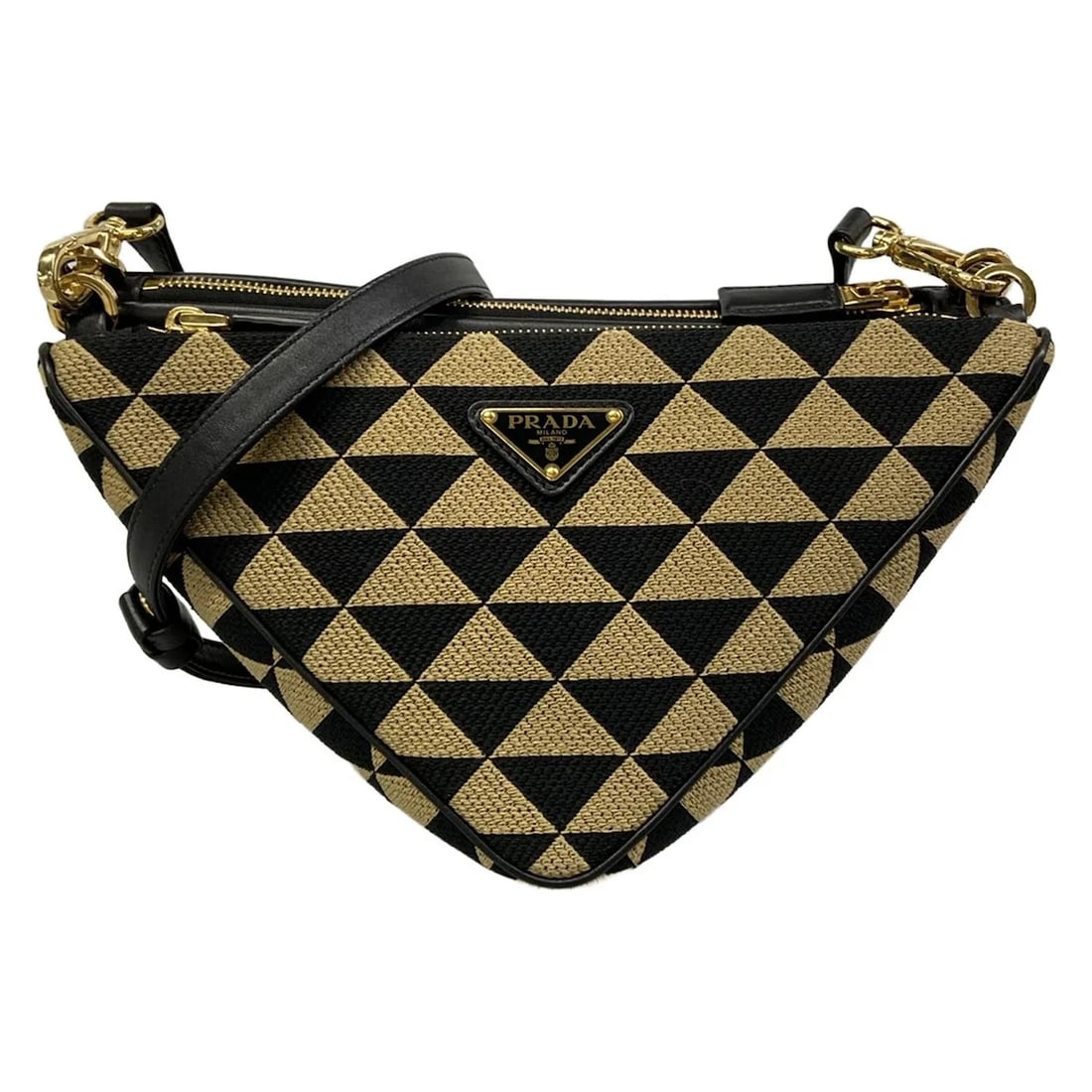 PRADA BLACK BEIGE LEATHER CANVAS SHOULDER BAG: PRADA Black Beige Leather Canvas Shoulder Bag Brand: PRADA Type/Style: Shoulder Bag Material: Exterior Material Leather, Canvas Color: Exterior Color Black, Beige Size: Height : 5.91 inch (15 cm) Widt