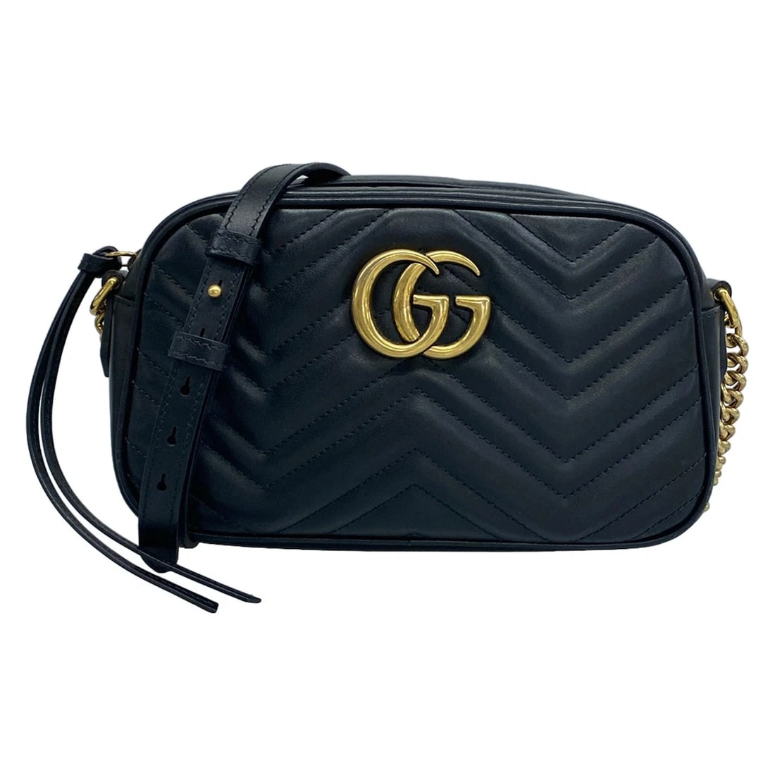 GUCCI GG MARMONT BLACK LEATHERSHOULDER BAG: GUCCI GG Marmont Black LeatherShoulder Bag Brand: GUCCI Type/Style: Shoulder Bag Material: Exterior Material Leather Color: Exterior Color Black Size: Height : 5.71 inch (14.5 cm) Width : 9.45 inch (2