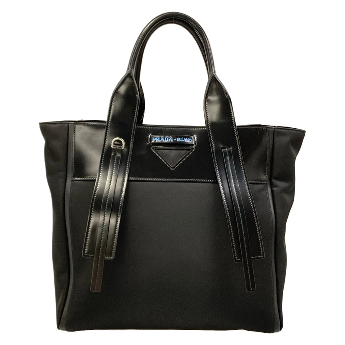 PRADA OUVERTURE MEDIUMBLACK NYLON LEATHER HANDBAG (1 of 10)