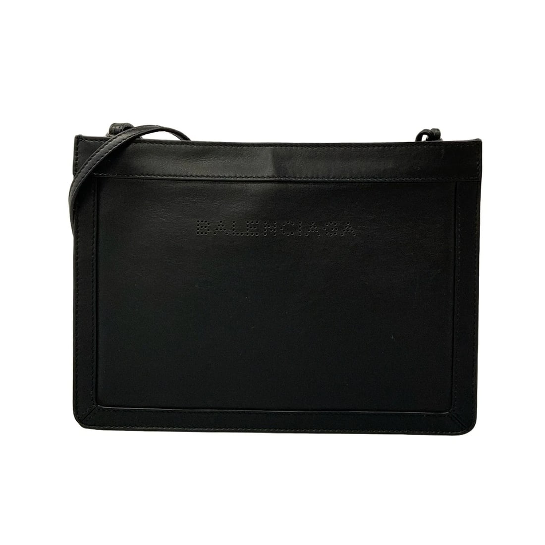 BALENCIAGA NAVY POCHETTE BLACK LEATHER SHOULDER BAG: BALENCIAGA Navy Pochette Black Leather Shoulder Bag Brand: BALENCIAGA Type/Style: Shoulder Bag Material: Exterior Material Leather Color: Exterior Color Black Size: Height : 7.48 inch (19 cm) Width : 