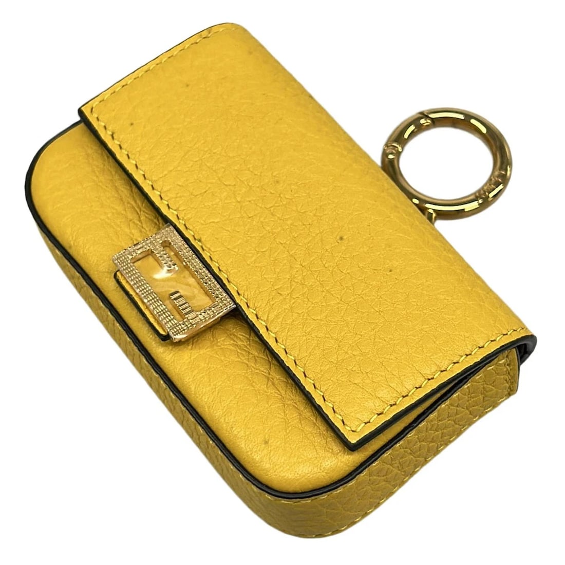FENDI NANO BAGUETTE YELLOW GOLD LEATHER BAG CHARM (1 of 6)