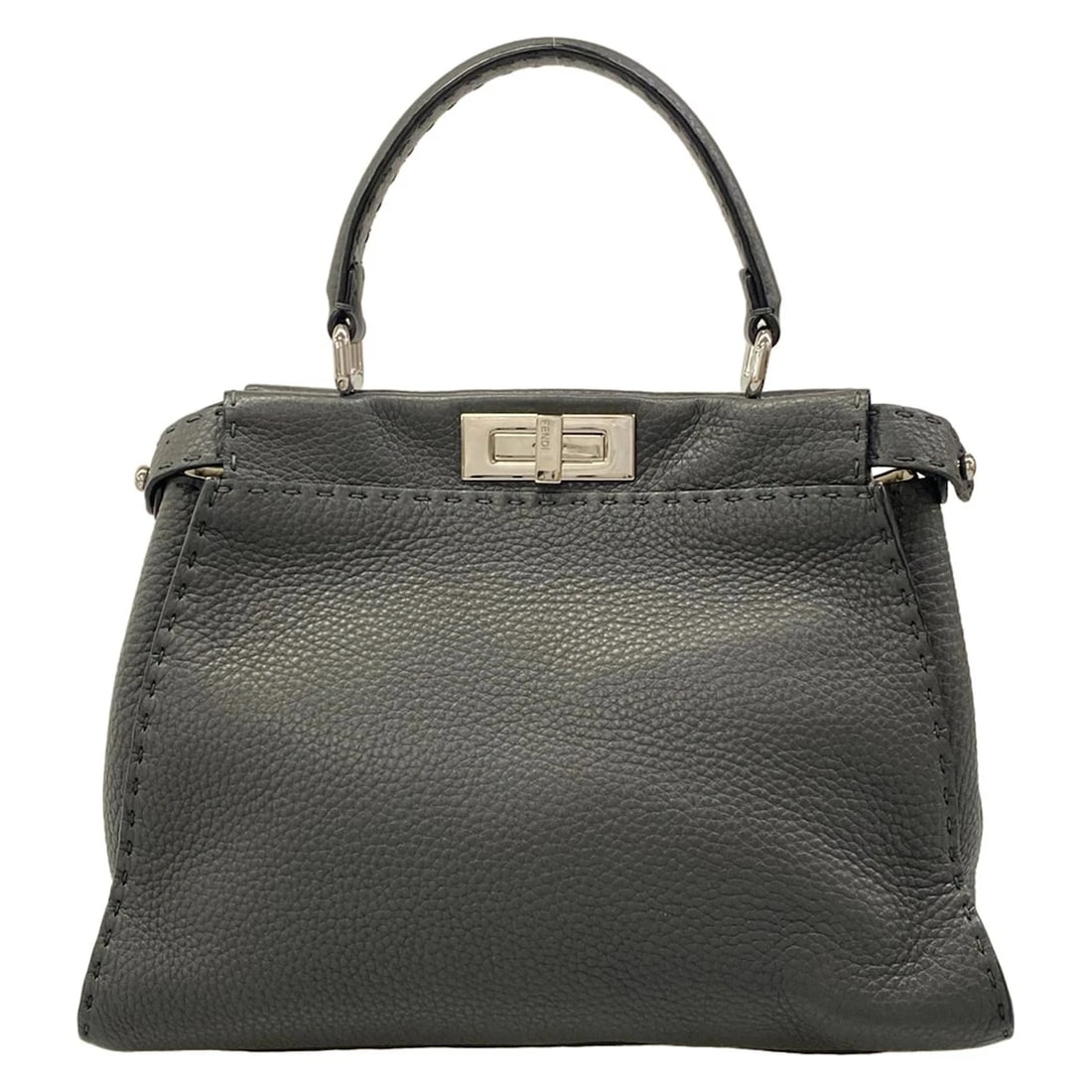 FENDI PEEKAB DARK GRAY ROMAN LEATHER HANDBAG: FENDI Peekab Dark Gray Roman Leather Handbag Brand: FENDI Type/Style: Handbag Material: Exterior Material Roman Leather Color: Exterior Color Dark Gray Size: Height : 10.04 inch (25.5 cm) Width : 11.2