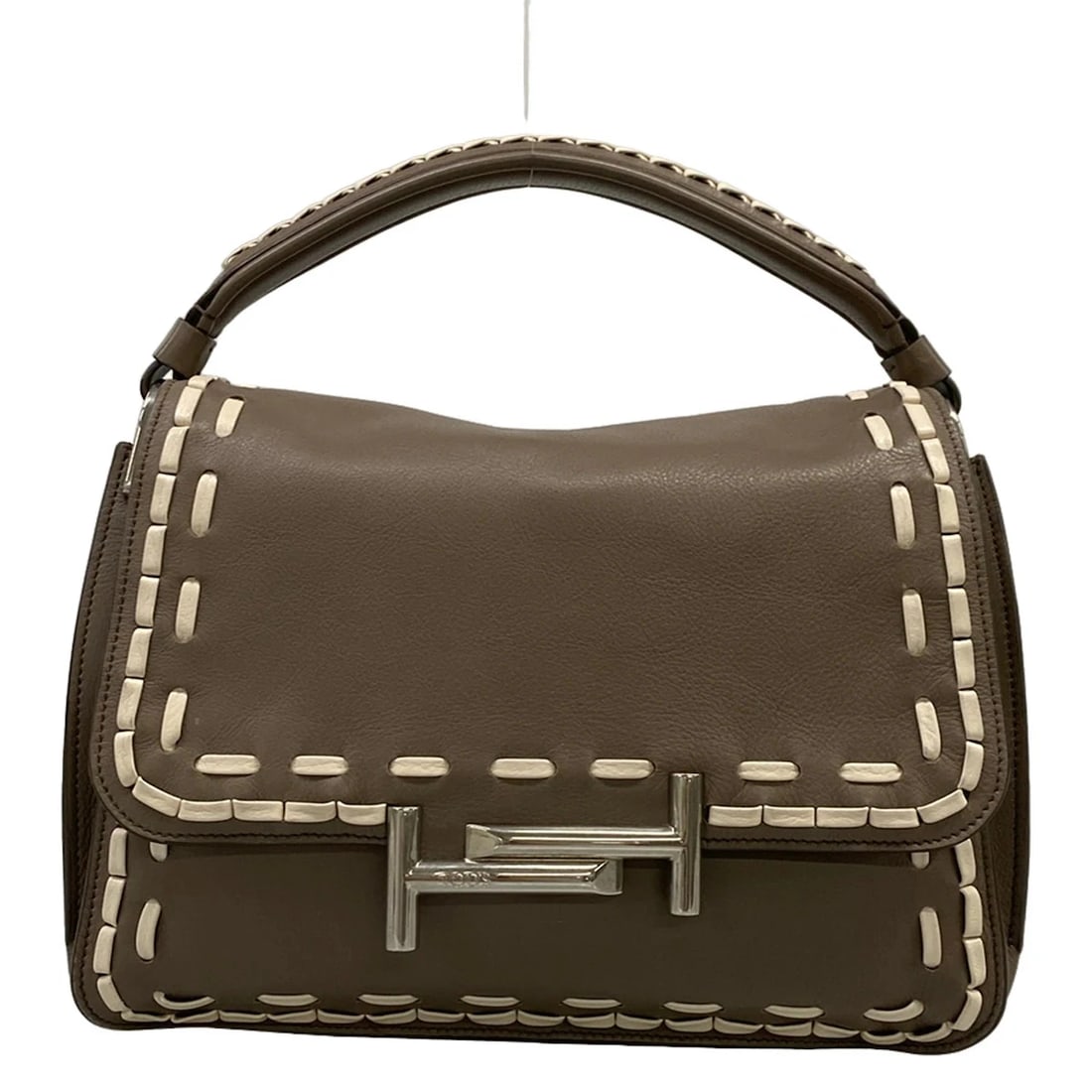TOD'S DOUBLE T GRAY BEIGE CREAM LEATHER HANDBAG: TOD'S Double T Gray Beige Cream Leather Handbag Brand: TOD'S Type/Style: Handbag Material: Exterior Material Leather Color: Exterior Color Gray Beige, Cream Size: Height : 8.27 inch (21 cm) Width : 10