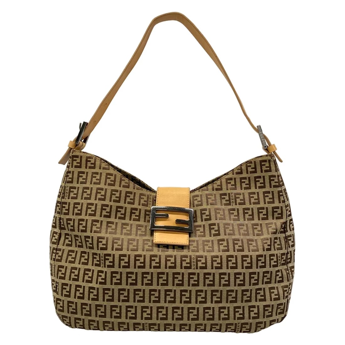 FENDI ZUCCA BEIGE DARK BROWN JACQUARD LEATHER SHOULDER BAG (1 of 10)