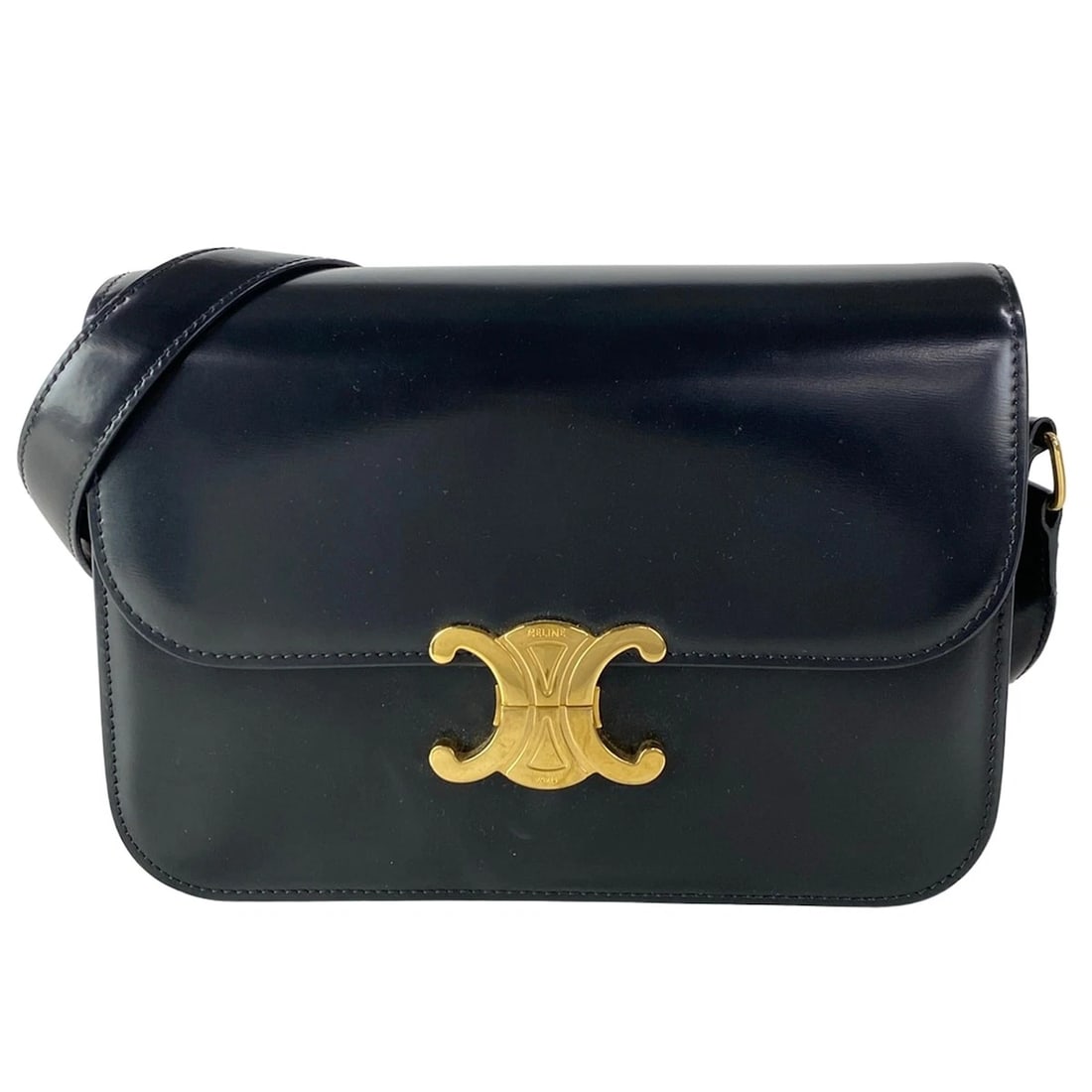 CELINE CLASSIC TRIONF BAG TRIONF MEDIUM BLACK SHINY CALFSKIN (1 of 9)