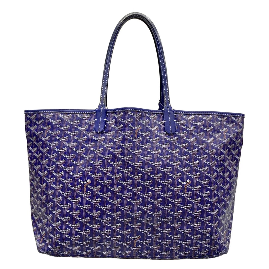 GOYARD SAINT LOUIS PM BLUE COATED CANVAS LEATHER TOTE BAG: GOYARD Saint Louis PM Blue Coated Canvas Leather Tote Bag Brand: GOYARD Type/Style: Tote Bag Material: Exterior Material Coated Canvas, Leather Color: Exterior Color Blue Size: Height : 10.63 inch