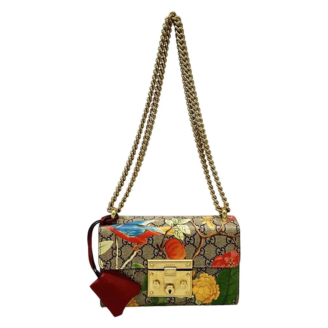 GUCCI PADLOCK SMALL/GUCCITIAN BEIGE EBONY SHOULDER BAG: GUCCI Padlock Small/Guccitian Beige Ebony Shoulder Bag Brand: GUCCI Type/Style: Shoulder Bag Material: Exterior Material PVC, Leather Color: Exterior Color Beige, Ebony, Multi Size: Height : 5.12 inch