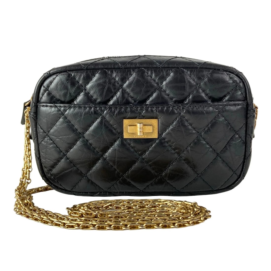 CHANEL MATELASSE BLACK AGED CALFSKIN SHOULDER BAG: CHANEL Matelasse Black Aged Calfskin Shoulder Bag Brand: CHANEL Type/Style: Shoulder Bag Material: Exterior Material Aged Calfskin Color: Exterior Color Black Size: Height : 4.13 inch (10.5 cm) Width 