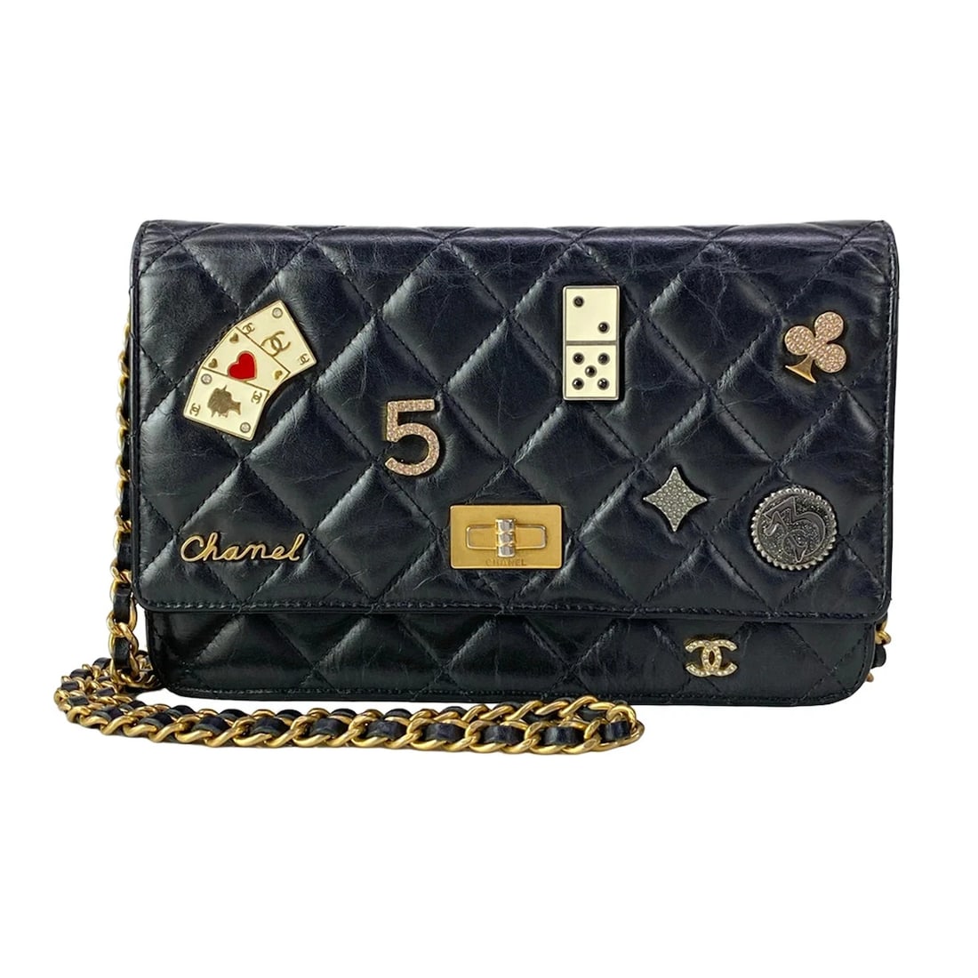 CHANEL CHARMBLACK CALF SHOULDER BAG: CHANEL CharmBlack Calf Shoulder Bag Brand: CHANEL Type/Style: Shoulder Bag Material: Exterior Material Calf Color: Exterior Color Black Size: Height : 4.72 inch" (12 cm) Width: 7.28" (18.5 cm) Depth :