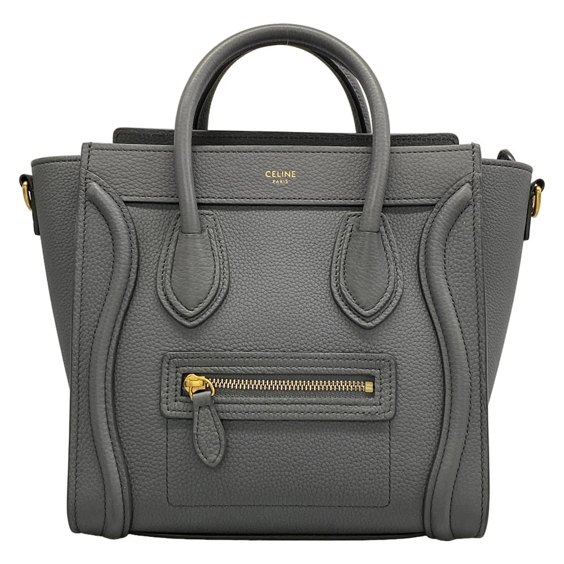 CELINE LUGGAGE NANO SHOPPERGRAY DRUMMED CALFSKIN HANDBAG: CELINE Luggage Nano ShopperGray Drummed calfskin Handbag Brand: CELINE Type/Style: Handbag Material: Exterior Material Drummed calfskin Color: Exterior Color Gray Size: Height : 7.48 inch (19 cm) Widt