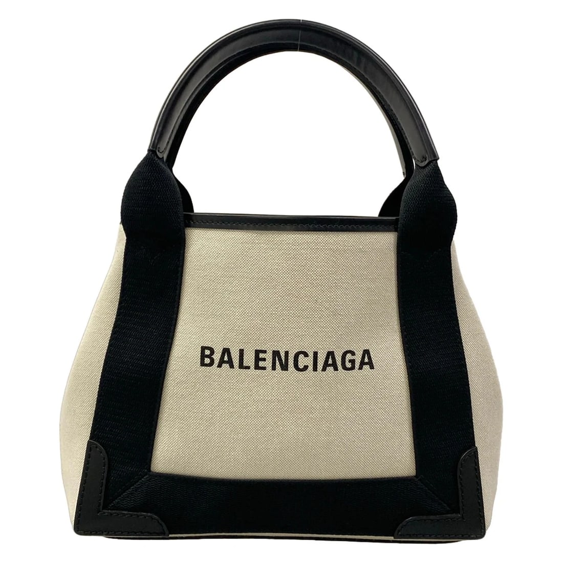 BALENCIAGA BLACK CREAM CANVAS LEATHER TOTE BAG: BALENCIAGA Black Cream Canvas Leather Tote Bag Brand: BALENCIAGA Type/Style: Tote Bag Material: Exterior Material Canvas, Leather Color: Exterior Color Black, Cream Size: Height : 7.87 inch (20 cm) Wi