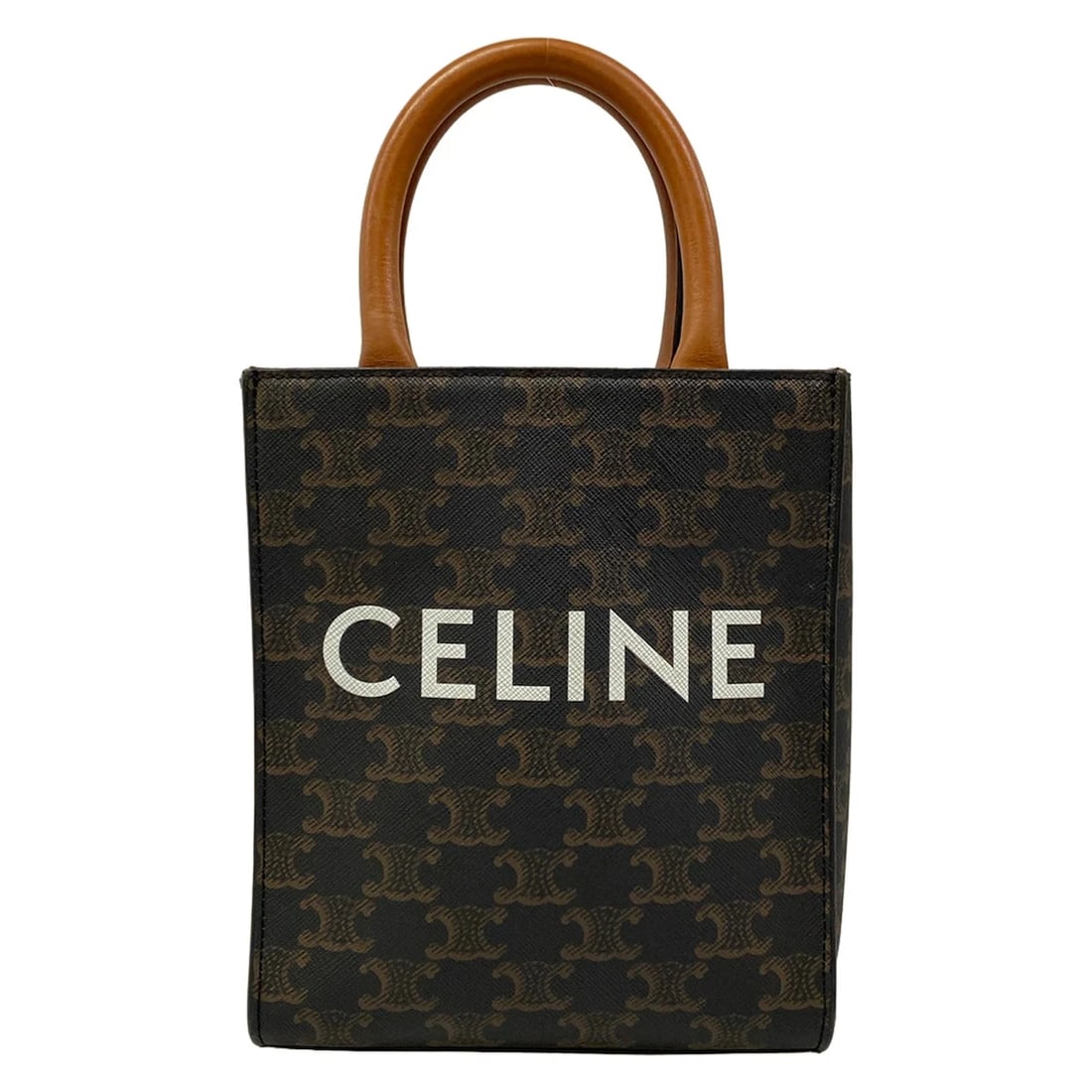 CELINE BLACK BROWN TRIOMPHE CANVAS CALF SKIN TOTE BAG (1 of 12)