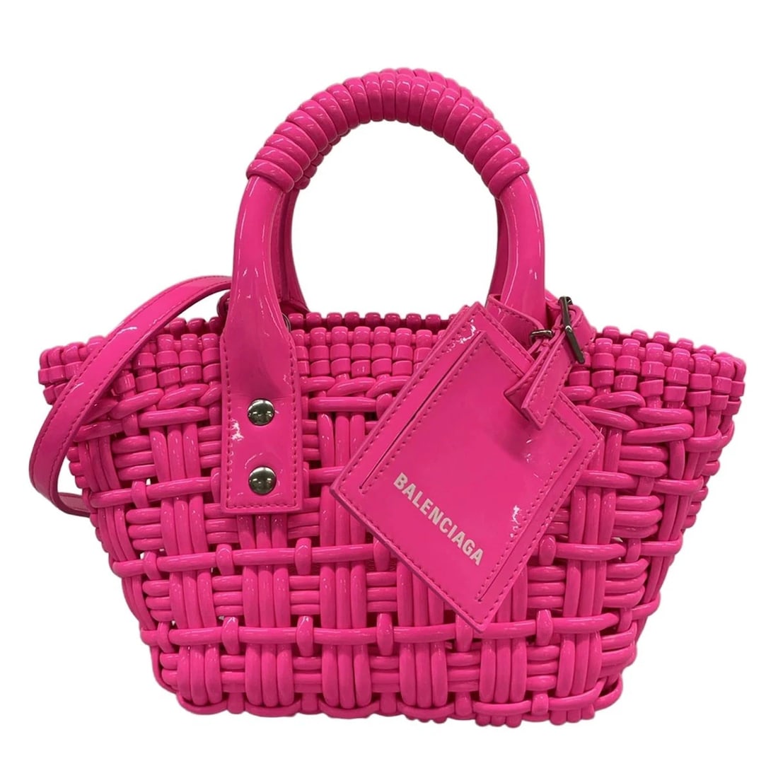 BALENCIAGA PINK POLYURETHANE POLYESTER COTTON TOTE BAG: BALENCIAGA Pink Polyurethane Polyester Cotton Tote Bag Brand: BALENCIAGA Type/Style: Tote Bag Material: Exterior Material Polyurethane, Polyester, Cotton Color: Exterior Color Pink Size: Height : 5.51