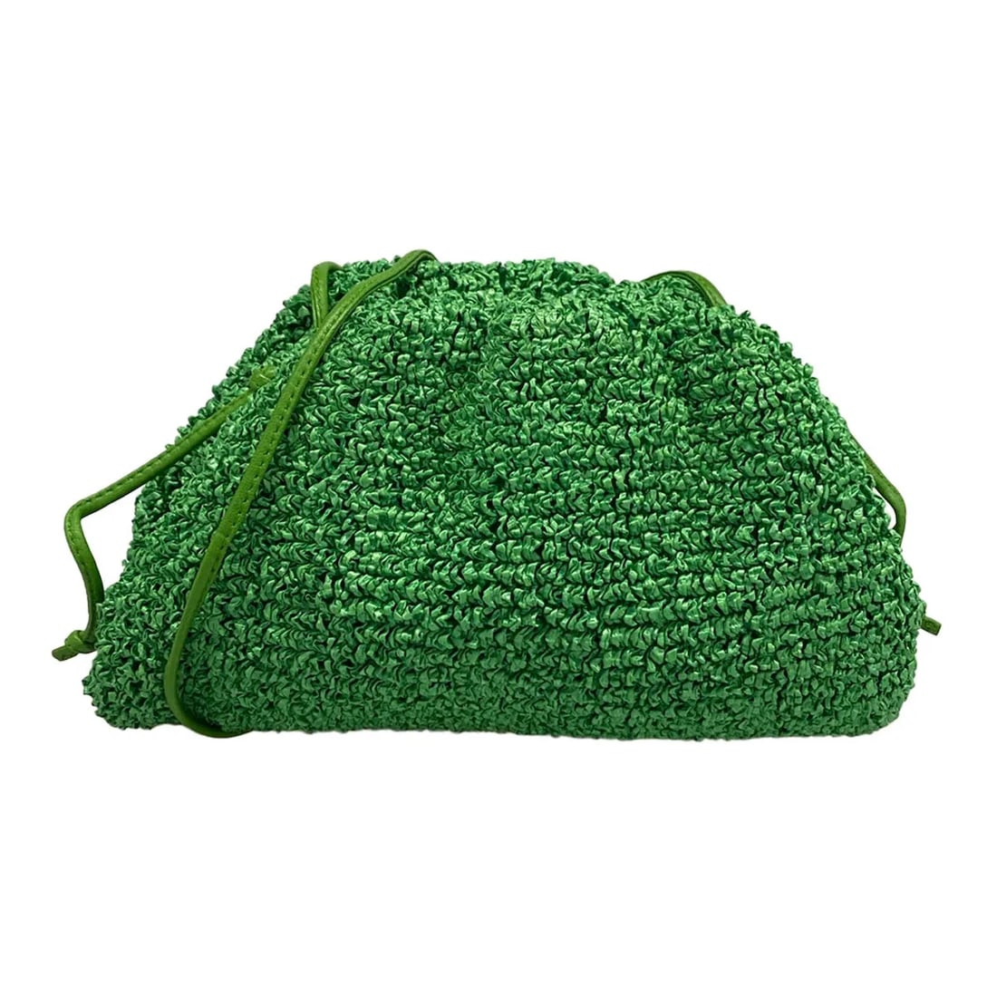 BOTTEGA VENETA MINI THE POUCH GREEN BOUCLE CURLY RAFFIA LEATHER (1 of 10)