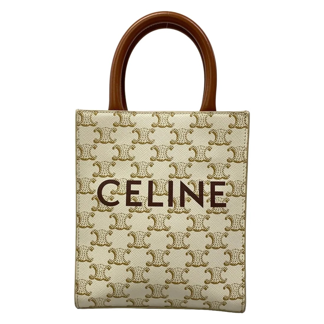 CELINE BROWN CREAM TRIOMPHE CANVAS CALF SKIN TOTE BAG (1 of 12)