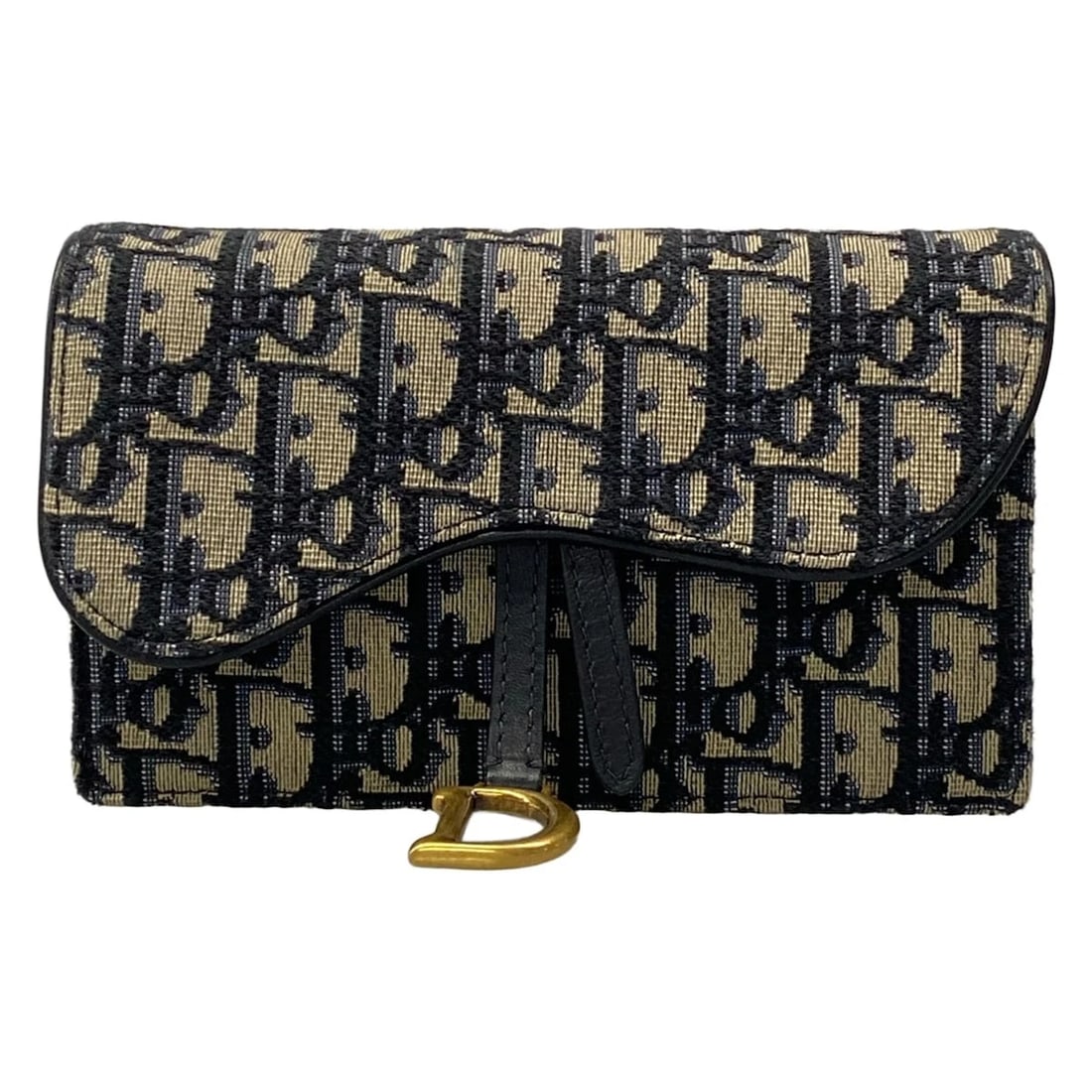 DIOR/CHRISTIAN BEIGE NAVY JACQUARD LEATHER BUM BAG (1 of 9)