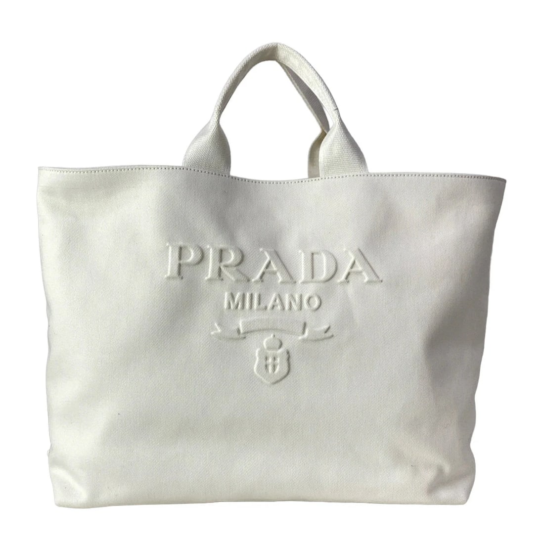 PRADA DRILL WHITE CANVASTOTE BAG: PRADA drill White CanvasTote Bag Brand: PRADA Type/Style: Tote Bag Material: Exterior Material Canvas Color: Exterior Color White Size: Height : 13.58 inch (34.5 cm) Width : 16.54 inch (42 cm)21.46 in