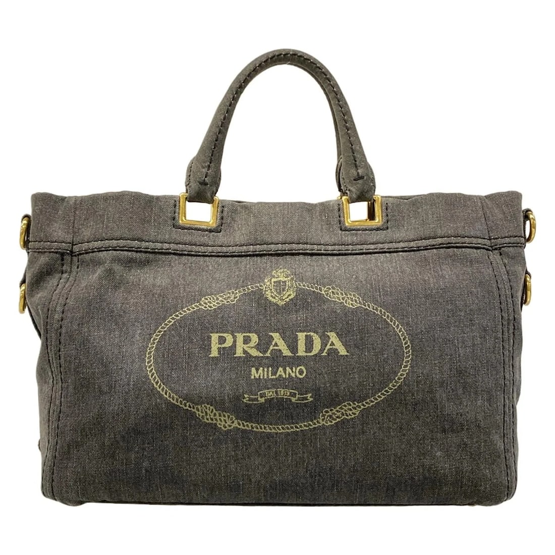 PRADA CANAPA GRAY KHAKI DENIM TOTE BAG: PRADA Canapa Gray Khaki Denim Tote Bag Brand: PRADA Type/Style: Tote Bag Material: Exterior Material Denim Color: Exterior Color Gray, Khaki Size: Height : 9.06 inch (23 cm) Width : 14.57 inch (37 cm)