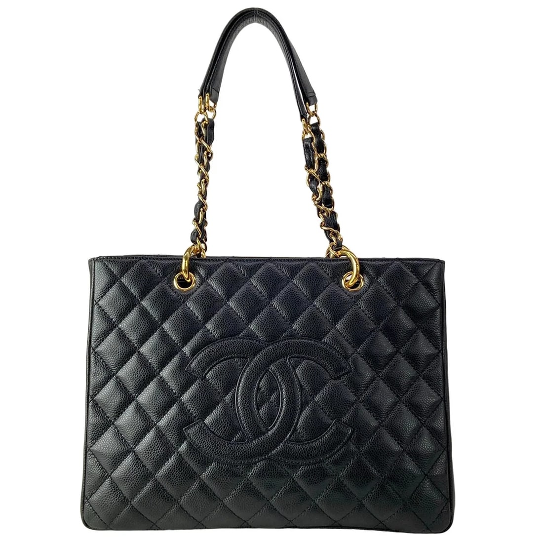 CHANEL REPRINT CHAIN BLACK CALFSKIN TOTE BAG (1 of 9)