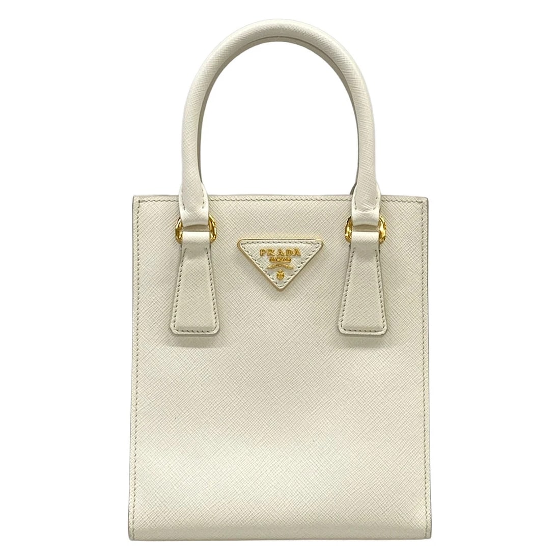 PRADA TRIANGLE LOGO WHITE LEATHER HANDBAG (1 of 9)