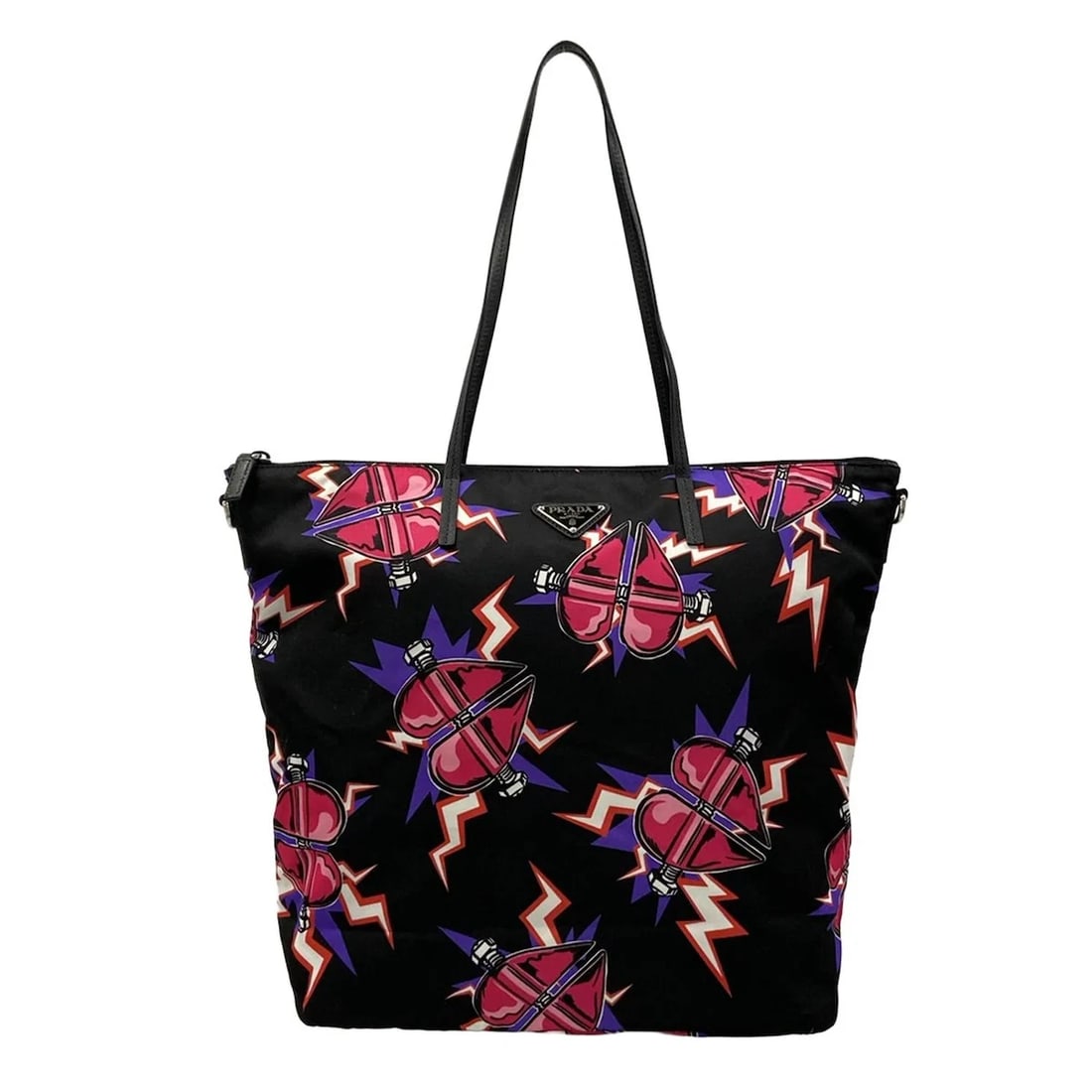 PRADA BLACK PINK MULTI NYLON LEATHER SHOULDER BAG (1 of 9)