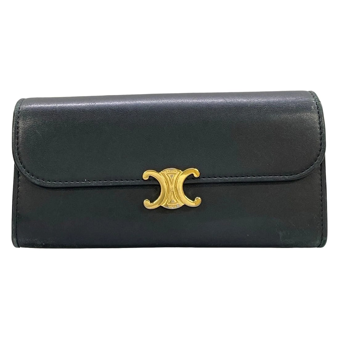 CELINE LARGE TRIOMPHE FLAP WALLET BLACK SHINY SMOOTH LAMBSKIN (1 of 9)