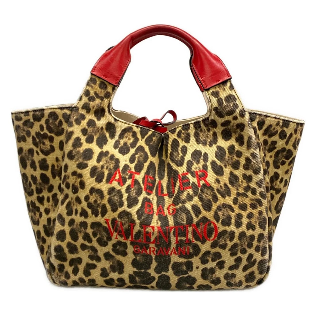 VALENTINOGARAVANI DARK BROWN RED CANVAS LEATHER TOTE BAG (1 of 9)