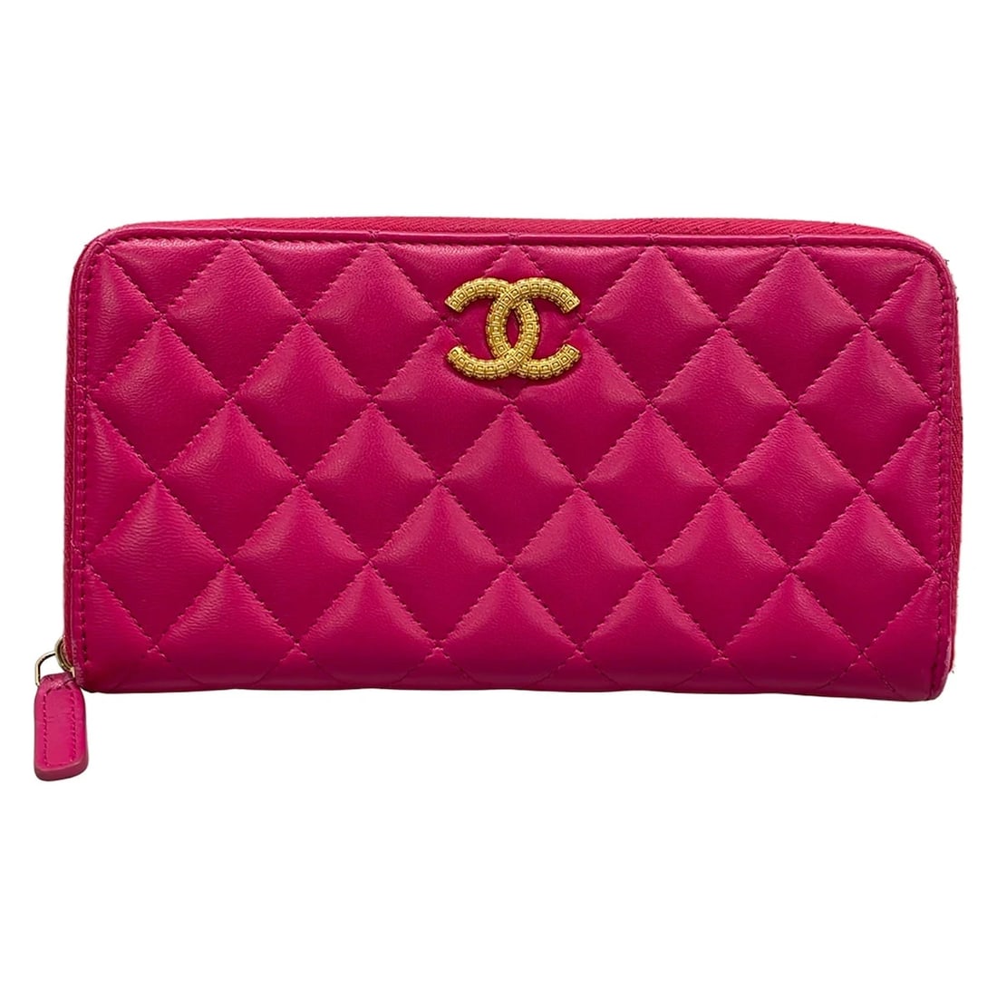 CHANEL MATELASSE PINK LAMBSKIN LONG WALLET: CHANEL Matelasse Pink Lambskin Long Wallet Brand: CHANEL Type/Style: Long Wallet Material: Exterior Material Lambskin Color: Exterior Color Pink Size: Height : 3.94 inch (10 cm) Width : 7.68 (19.5 cm)