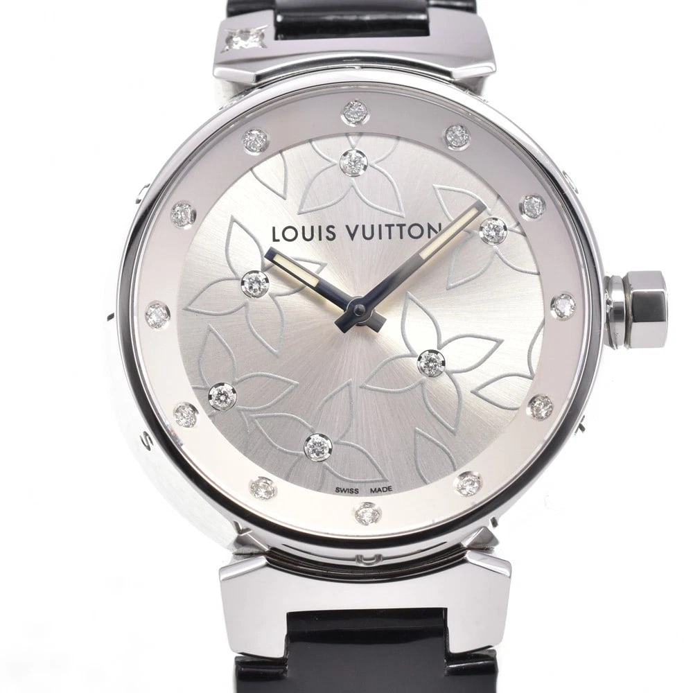 LOUIS VUITTON TAMBOUR LOVELY DIAMONDS QUARTZ LADIES WATCH: LOUIS VUITTON Tambour Lovely Diamonds Quartz Ladies Watch Brand: LOUIS VUITTON Type/Style: Wristwatch Material: Band Material leather, Case Material Stainless Steel Color: Band Color black, Dial Color