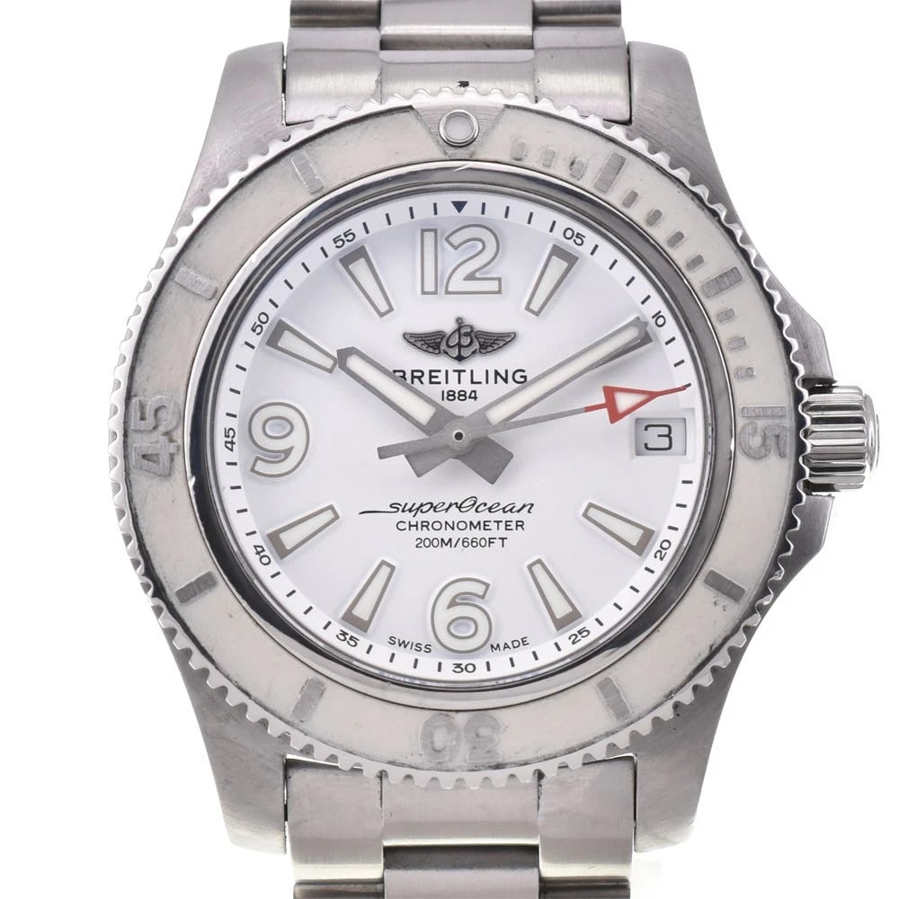 BREITLING SUPER OCEAN 36 AUTOMATIC LADIES WATCH: BREITLING Super Ocean 36 Automatic Ladies Watch Brand: BREITLING Type/Style: Wristwatch Material: Band Material rubber, Case Material Stainless Steel Color: Band Color Silver, Dial Color white, Case