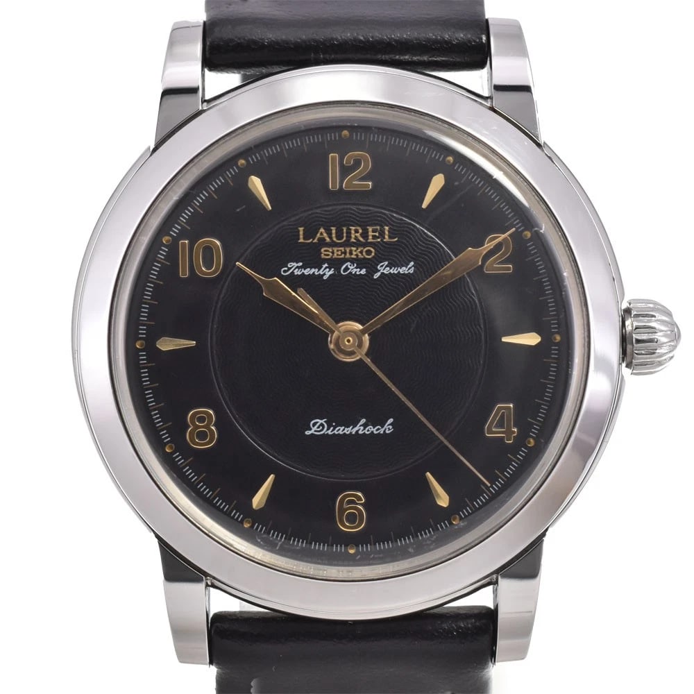 SEIKO LAUREL SEE-THROUGH BACK BLACK DIAL MEN'S, WATCH: SEIKO Laurel see-through back black Dial Men's, Watch Brand: SEIKO Type/Style: Wristwatch Material: Band Material leather, Case Material Stainless Steel Color: Band Color black, Dial Color black,