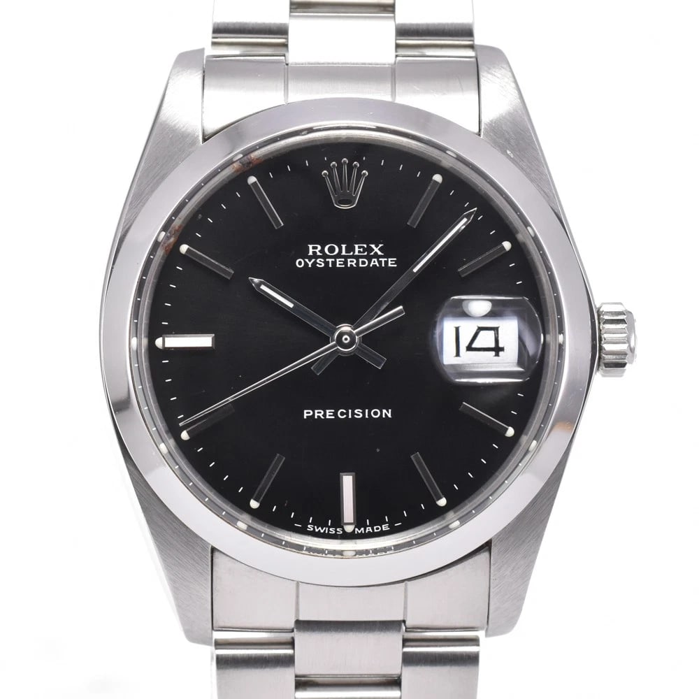 ROLEX OYSTER DATE PRECISION HAND WINDING MEN'S WATCH: ROLEX Oyster Date Precision Hand Winding Men's Watch Brand: ROLEX Type/Style: Wristwatch Material: Band Material Stainless Steel, Case Material Stainless Steel Color: Band Color Silver, Dial Color bla