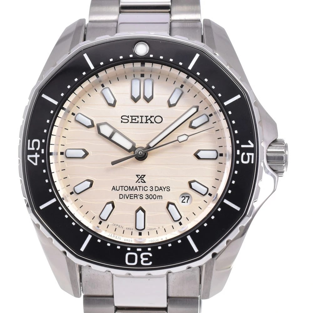 SEIKO PROSPEX DIVER SCUBA AUTOMATIC MEN'S WATCH: SEIKO Prospex Diver Scuba Automatic Men's Watch Brand: SEIKO Type/Style: Wristwatch Material: Band Material Stainless Steel, Case Material Stainless Steel Color: Band Color Silver, Dial Color beige, C