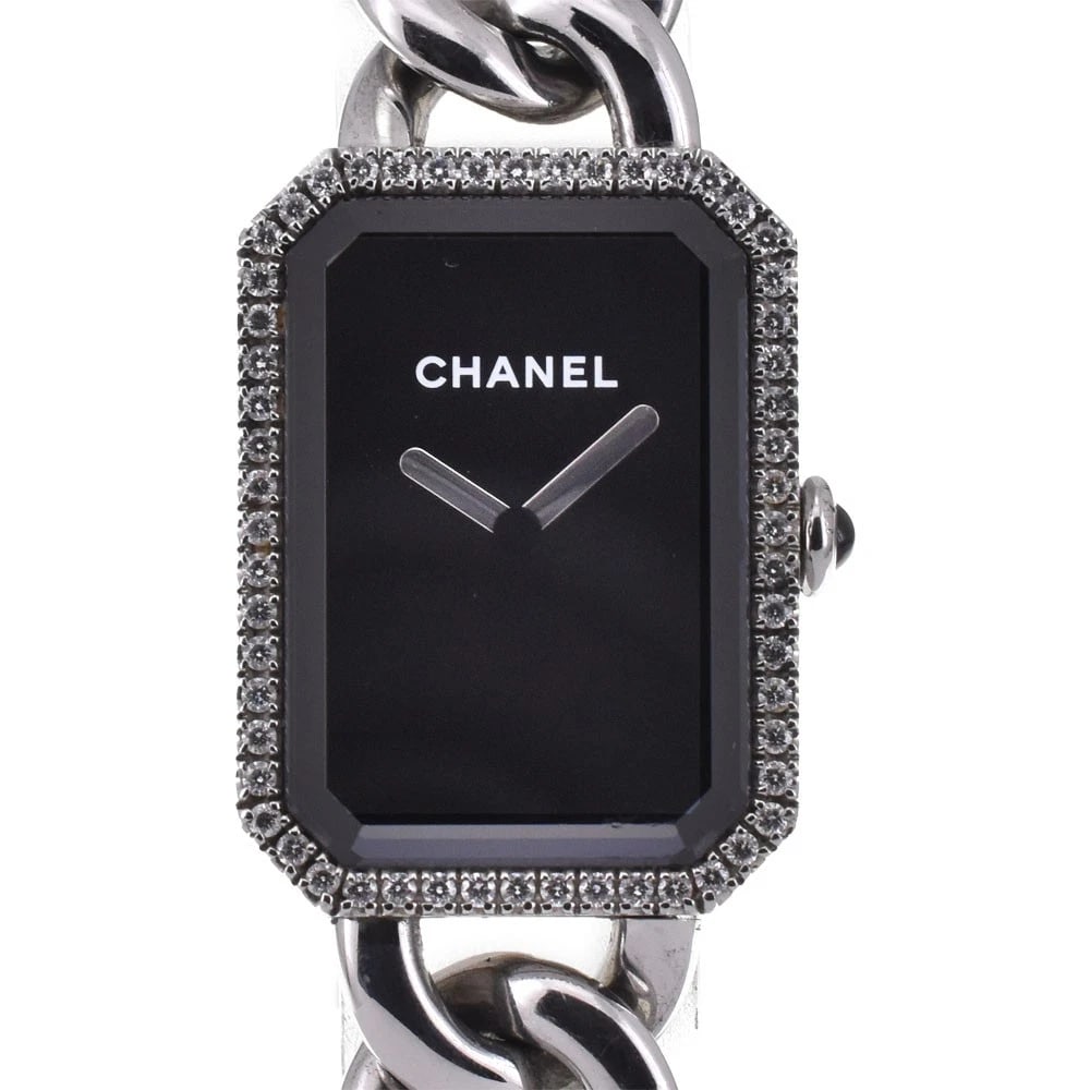 CHANEL PREMIERE DIAMOND BEZEL LADIES WATCH: CHANEL Premiere Diamond Bezel Ladies Watch Brand: CHANEL Type/Style: Wristwatch Material: Band Material Stainless Steel, Case Material Stainless Steel Color: Band Color Silver, Dial Color black, Case 