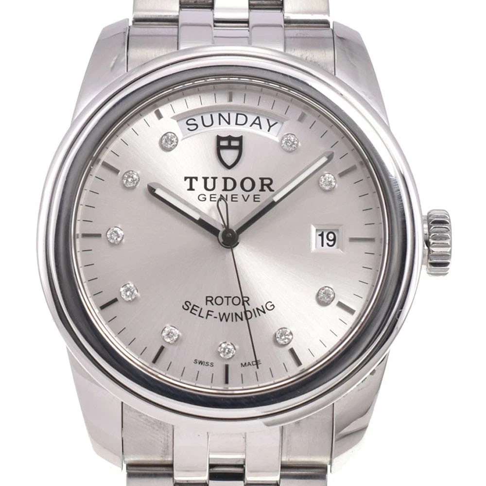 TUDOR GLAMOR DAY DATE DIAMOND AUTOMATIC MEN'S WATCH: TUDOR Glamor Day Date Diamond Automatic Men's Watch Brand: TUDOR Type/Style: Wristwatch Material: Band Material Stainless Steel, Case Material Stainless Steel Color: Band Color Silver, Dial Color Silv