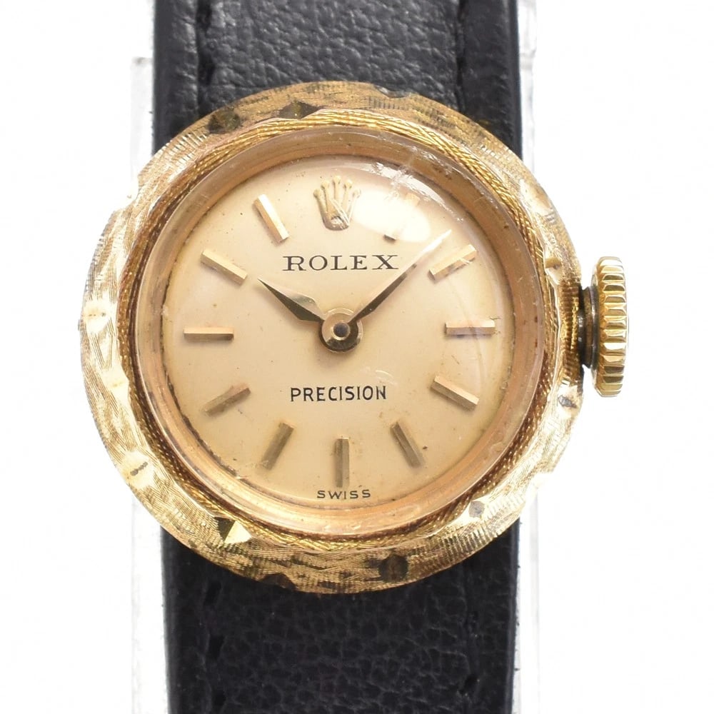 ROLEX CHAMELEON PRECISION HAND WINDING LADIES WATCH: ROLEX Chameleon Precision Hand Winding Ladies Watch Brand: ROLEX Type/Style: Wristwatch Material: Band Material leather, Case Material K18YG Color: Band Color black, Dial Color gold, Case Color gold S