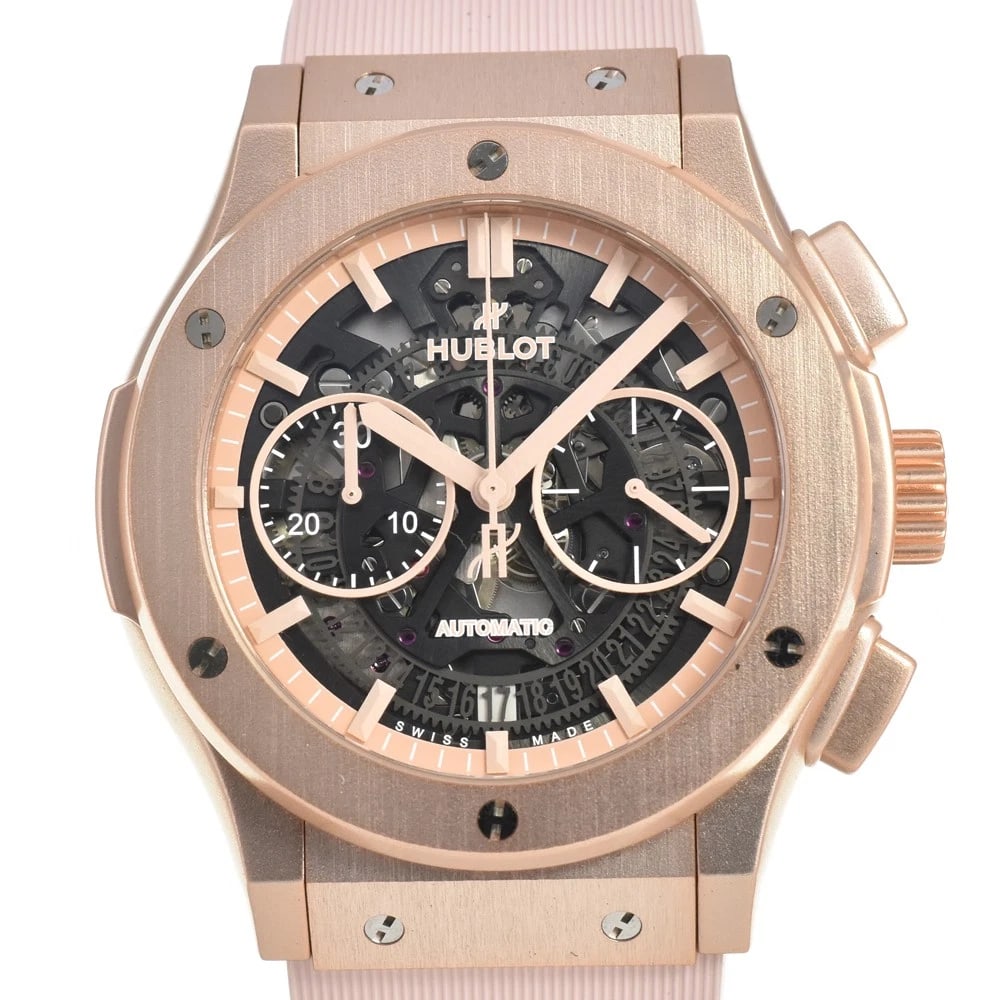 HUBLOT CLASSIC FUSION AUTOMATIC MEN'S WATCH: HUBLOT Classic fusion Automatic Men's Watch Brand: HUBLOT Type/Style: Wristwatch Material: Band Material rubber, Case Material aluminum Color: Band Color pink, Dial Color black, Case Color pink Size: