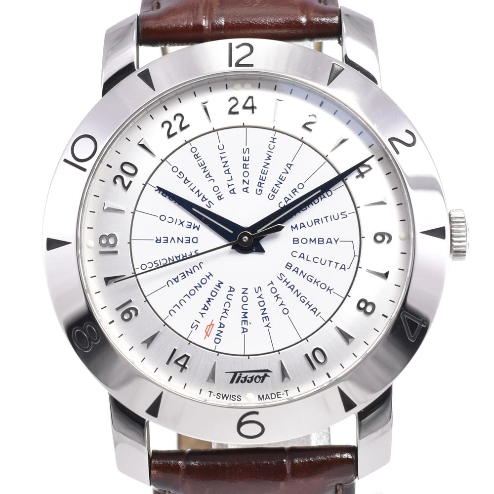 TISSOT HERITAGE WORLDTIMER AUTOMATIC MEN'S WATCH: TISSOT Heritage Worldtimer Automatic Men's Watch Brand: TISSOT Type/Style: Wristwatch Material: Band Material leather, Case Material Stainless Steel Color: Band Color Brown, Dial Color Silver, Case Co