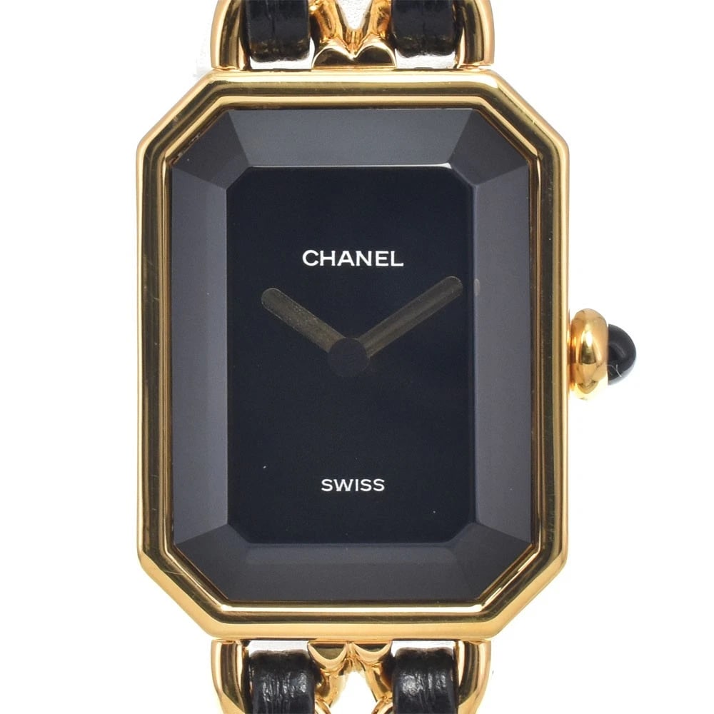 CHANEL PREMIERE S BLACK DIAL QUARTZ LADIES WATCH: CHANEL Premiere S black Dial Quartz Ladies Watch Brand: CHANEL Type/Style: Wristwatch Material: Band Material Gold Plated / Leather, Case Material Gold Plated Color: Band Color Black / gold, Dial