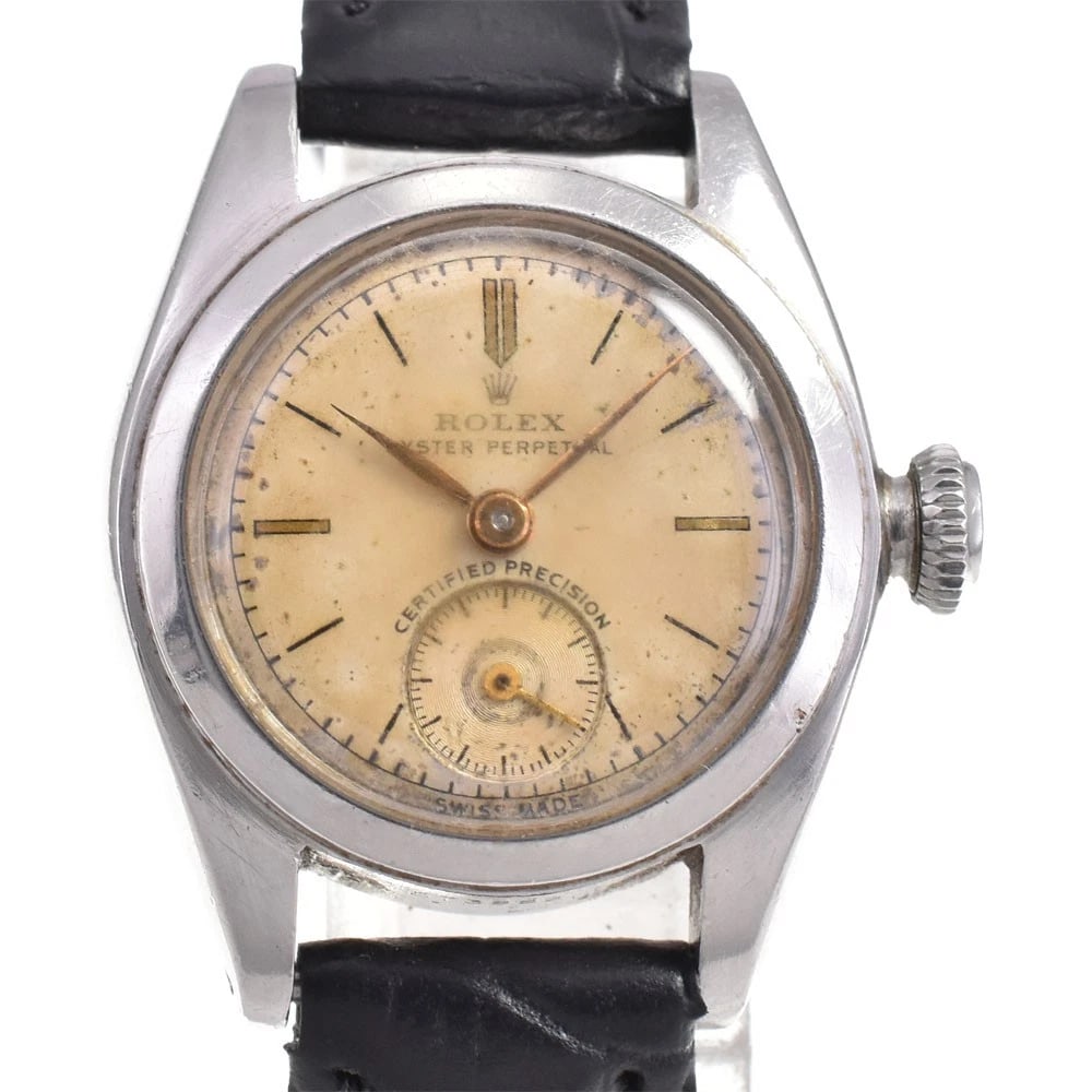 ROLEX OYSTER PERPETUAL SILVER DIAL AUTOMATIC LADIES WATCH: ROLEX Oyster Perpetual Silver Dial Automatic Ladies Watch Brand: ROLEX Type/Style: Wristwatch Material: Band Material leather, Case Material Stainless Steel Color: Band Color black, Dial Color Silver,