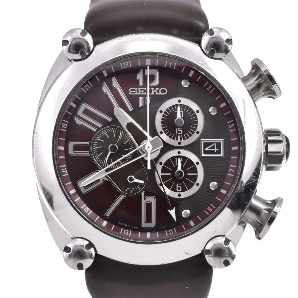 SEIKO GALANTE CHRONOGRAPH DATE MEN'S WATCH: SEIKO Galante Chronograph Date Men's Watch Brand: SEIKO Type/Style: Wristwatch Material: Band Material rubber, Case Material Stainless Steel Color: Band Color Brown, Dial Color Bordeaux, Case Color Si