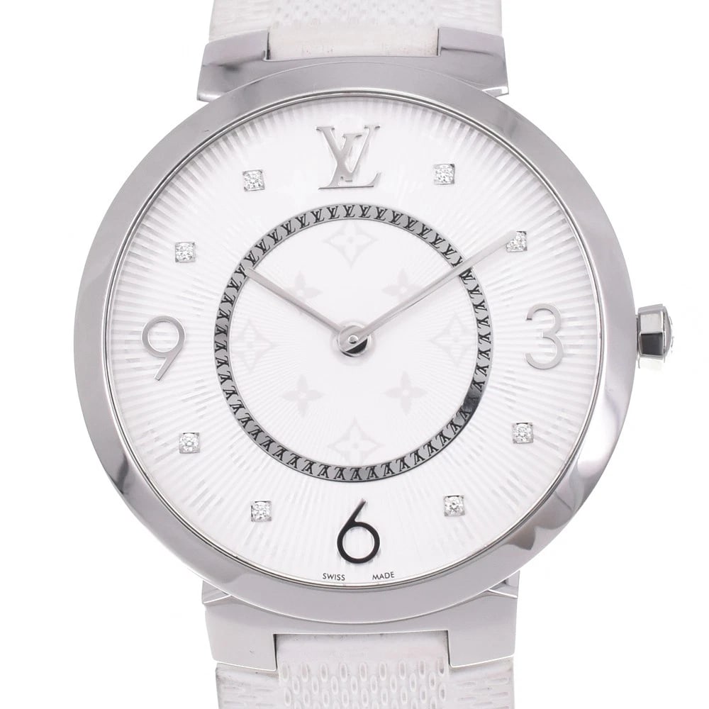 LOUIS VUITTON TANBUR SLIM 8P DIAMOND QUARTZ MEN'S WATCH: LOUIS VUITTON Tanbur slim 8P diamond Quartz Men's Watch Brand: LOUIS VUITTON Type/Style: Wristwatch Material: Band Material rubber, Case Material Stainless Steel Color: Band Color white, Dial Color