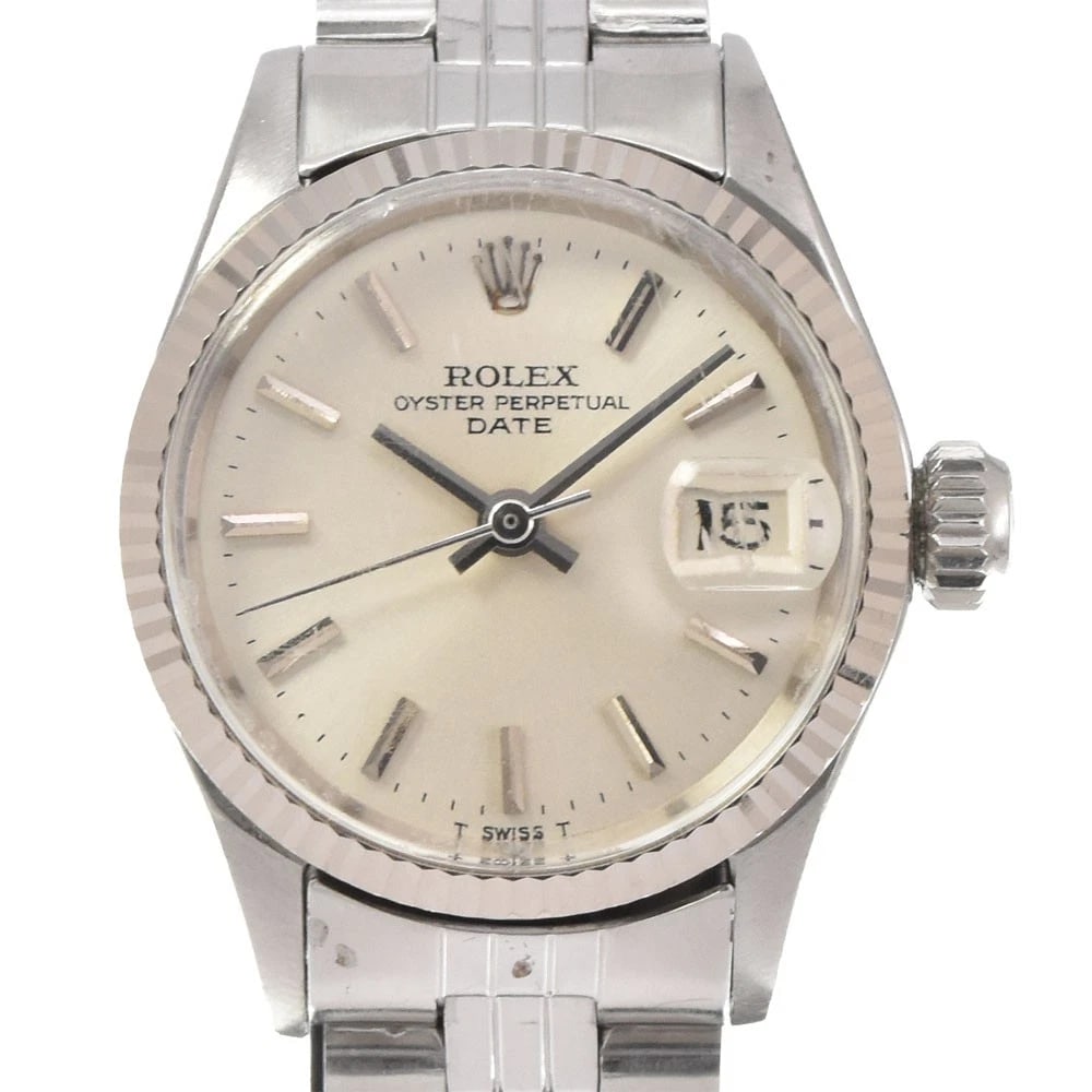ROLEX OYSTER PERPETUAL DATE AUTOMATIC LADIES WATCH: ROLEX Oyster perpetual date Automatic Ladies Watch Brand: ROLEX Type/Style: Wristwatch Material: Band Material Stainless Steel, Case Material Stainless Steel Color: Band Color Silver, Dial Color Silve