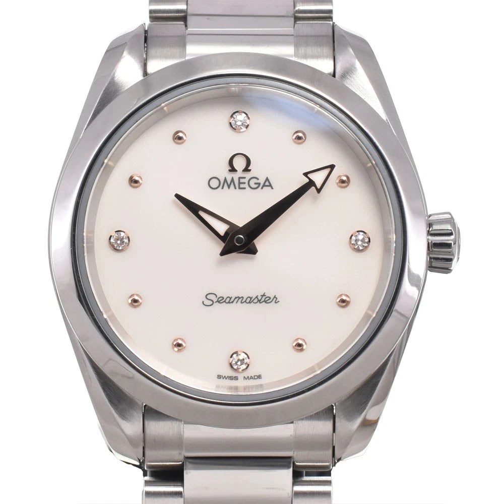 OMEGA SEAMASTER AQUA TERRA 4PDIAMOND QUARTZ LADIES, WATCH: OMEGA Seamaster Aqua Terra 4PDiamond Quartz Ladies, Watch Brand: OMEGA Type/Style: Wristwatch Material: Band Material Stainless Steel, Case Material Stainless Steel Color: Band Color Silver, Dial Colo